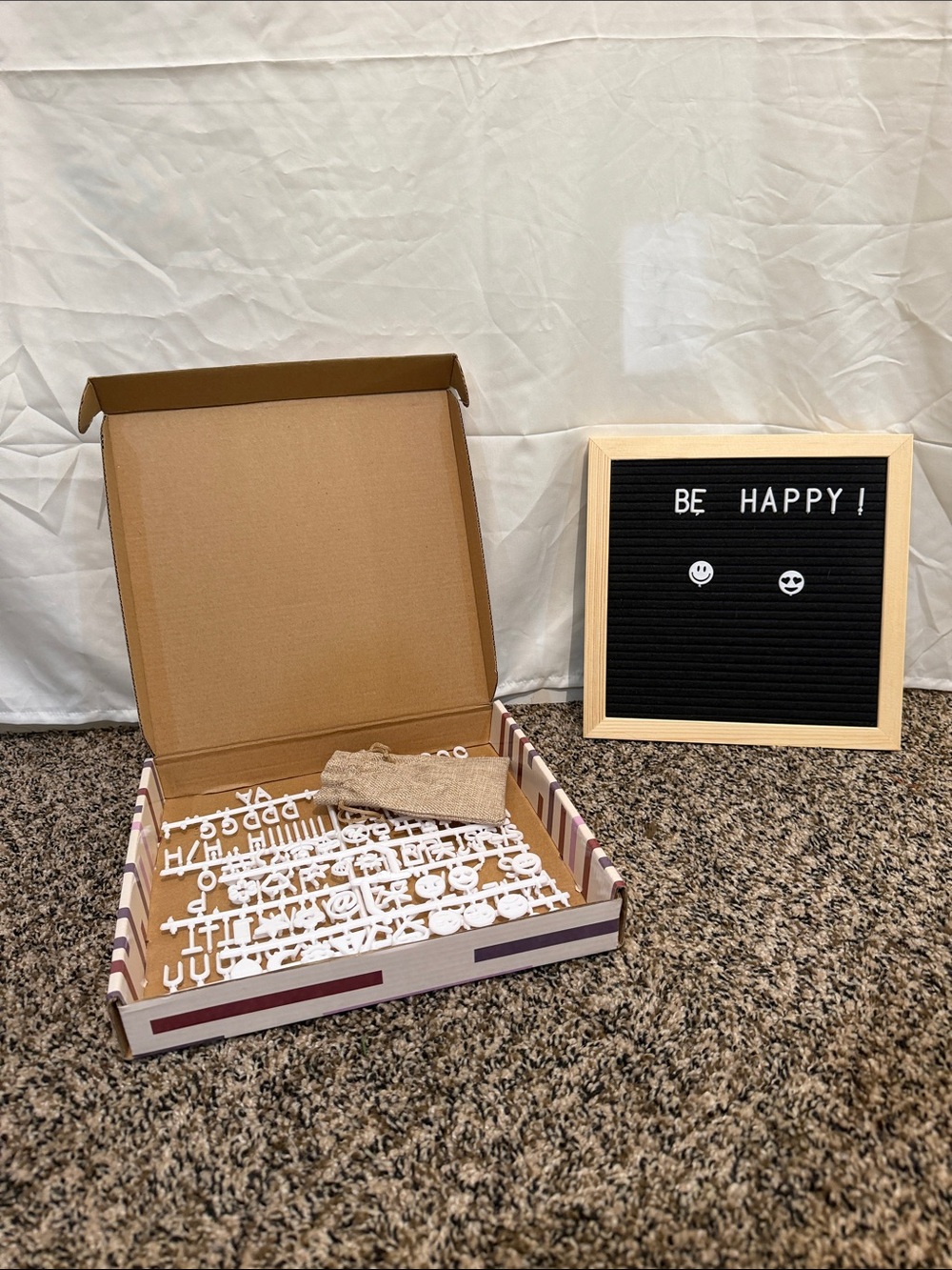 Black Felt Letter Board with Natural Wood Frame - "Be Happy!"